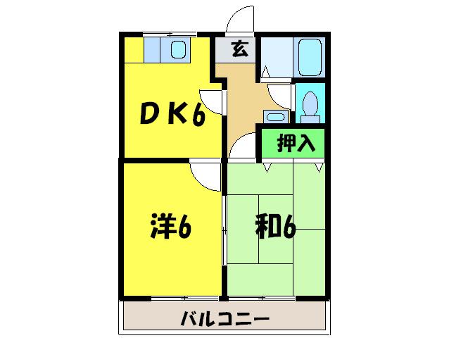 レジオンス北野田参番館(2DK/1階)の間取り写真