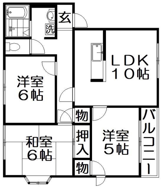クレール香里ヶ丘(3LDK/1階)の間取り写真