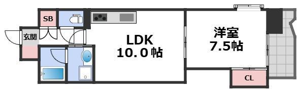 マスターズレジデンス道頓堀III(1LDK/5階)の間取り写真