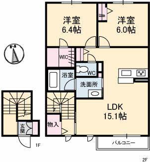 シャーメゾンATO I棟(2LDK/2階)の間取り写真