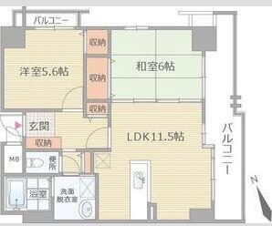 メゾンキコー住之江(2LDK/6階)の間取り写真