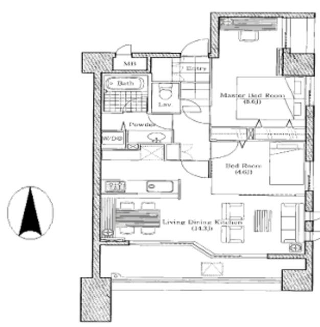 GRAND HIGHRISE(2LDK/9階)の間取り写真