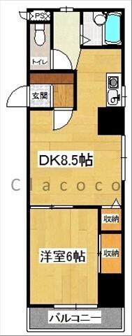 ランドパレス宇都宮平成通(1DK/6階)の間取り写真