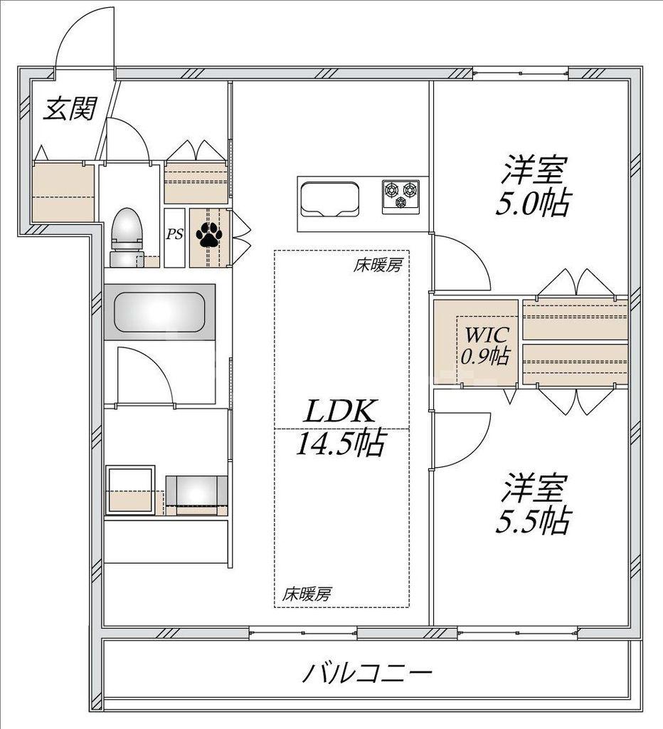 ティオ ブルーノ(2LDK/2階)の間取り写真
