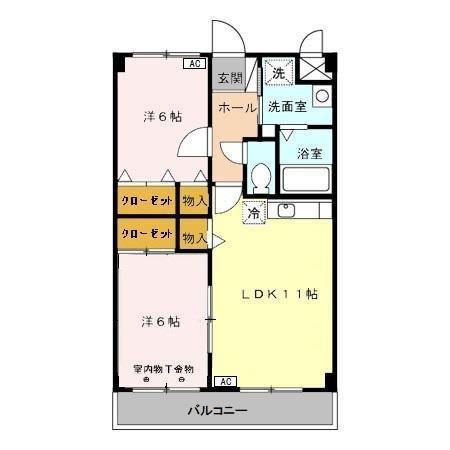 ケイパレスII(2LDK/2階)の間取り写真