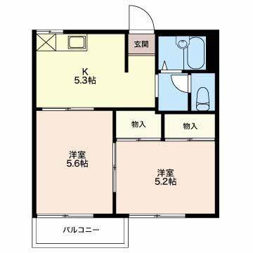 美住工房 C棟(2K/2階)の間取り写真