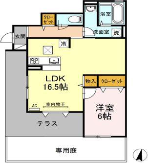 ドリーム B棟(1LDK/1階)の間取り写真
