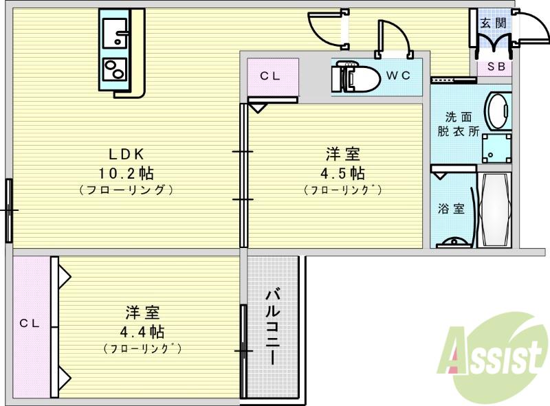 千里山東4丁目PJ(2LDK/2階)の間取り写真