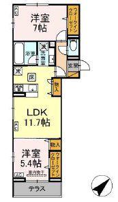 フレアII(2LDK/1階)の間取り写真