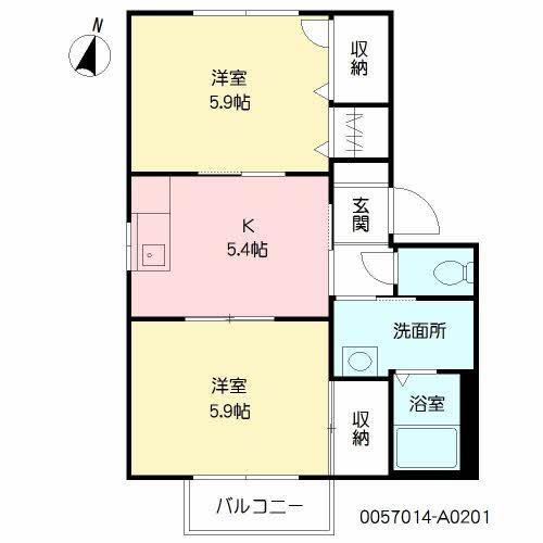 ヒルトップハイツ(2DK/2階)の間取り写真