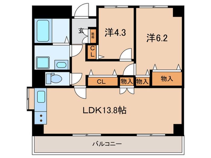 フィリシティートダパーク(2LDK/3階)の間取り写真