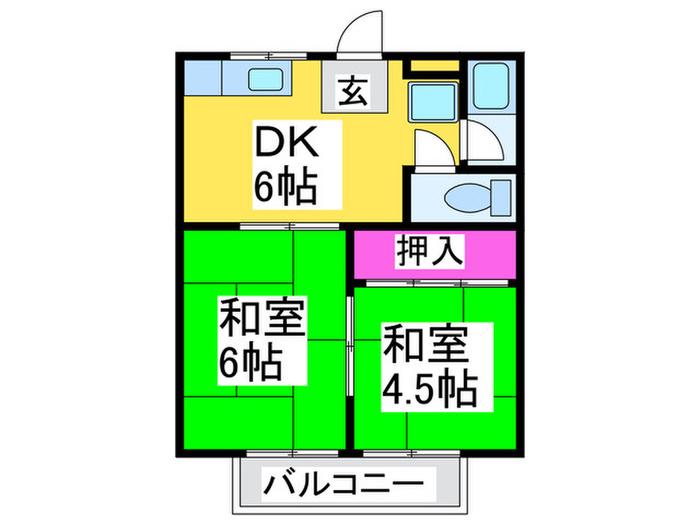 サンハイツ八田2号館(2DK/2階)の間取り写真