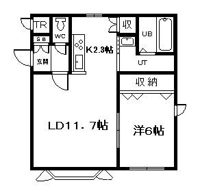 ノーシスE(1LDK/1階)の間取り写真