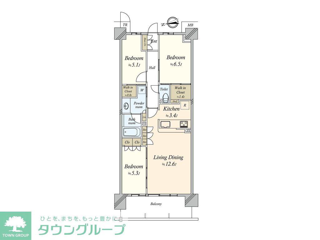 パークホームズLALA名古屋みなとアクルスガーデンスクエア(3LDK/5階)の間取り写真