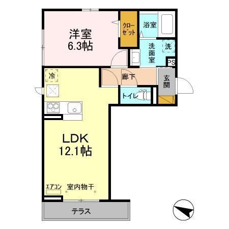 メルヴェイユおおたかの森II(1LDK/1階)の間取り写真