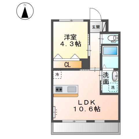 ユイット茅ヶ崎(1LDK/1階)の間取り写真
