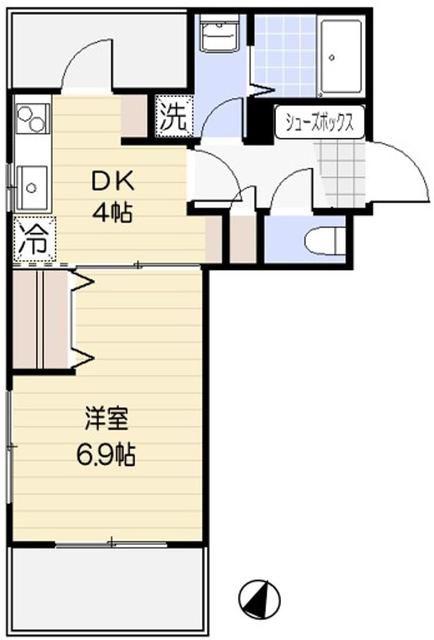 グリーンコート一の坂(1DK/2階)の間取り写真