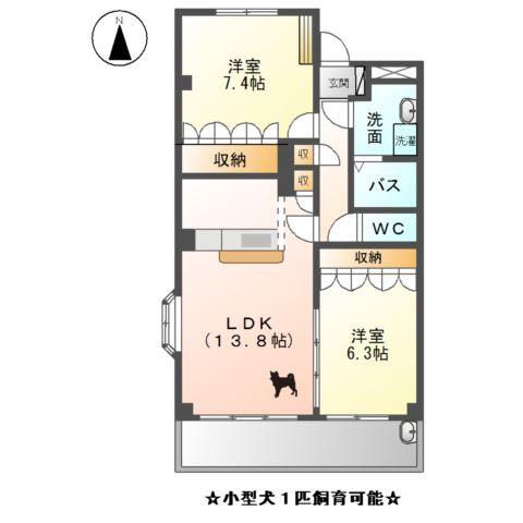 ガーデニングヒルズ レオ(2LDK/2階)の間取り写真