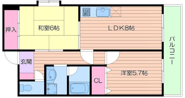 ラ・モードニシカワI(2LDK/6階)の間取り写真