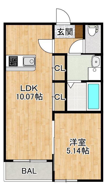 ZINN(1LDK/1階)の間取り写真