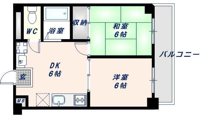 スカイハイツ(2DK/4階)の間取り写真