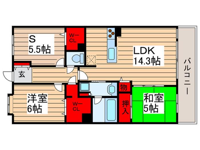 レジディア東松戸(2SLDK/3階)の間取り写真