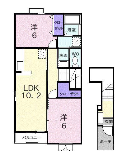 エトワール海谷(2LDK/2階)の間取り写真