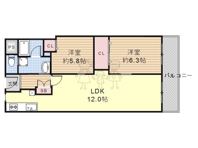 メガロコープ平野5号棟(2LDK/8階)の間取り写真