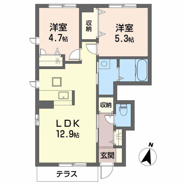 シャーメゾンサンヒルズ B棟(2LDK/1階)の間取り写真