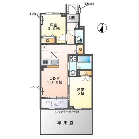 ヴァンベール(2LDK/1階)の間取り写真