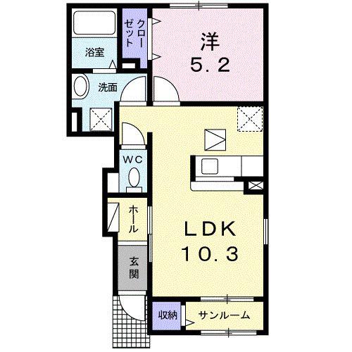 クロッシングIIB(1LDK/1階)の間取り写真