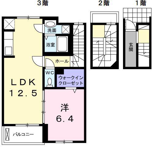 ウォーターラッド市川(1LDK/3階)の間取り写真