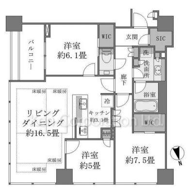 白金ザ・スカイ(3LDK/22階)の間取り写真