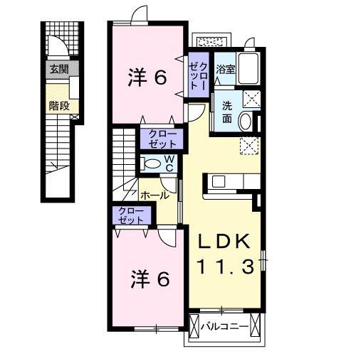 ヴァンベール VII(2LDK/2階)の間取り写真