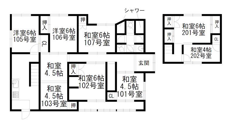 宇治ハウス(ワンルーム/2階)の間取り写真