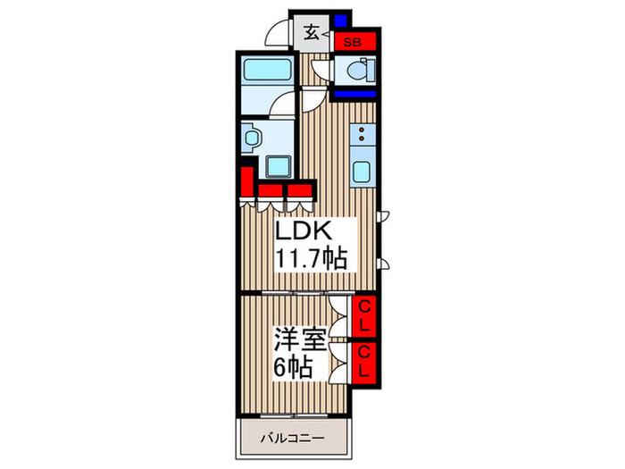 ベルジューレ越谷(1LDK/6階)の間取り写真