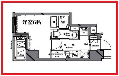 アルテシモ リンク パッシ(1K/6階)の間取り写真