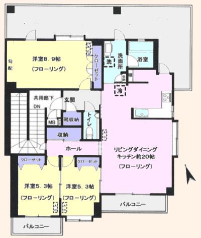 グロントホーム(3LDK/4階)の間取り写真