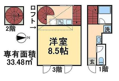 CUBE(1K/1階)の間取り写真
