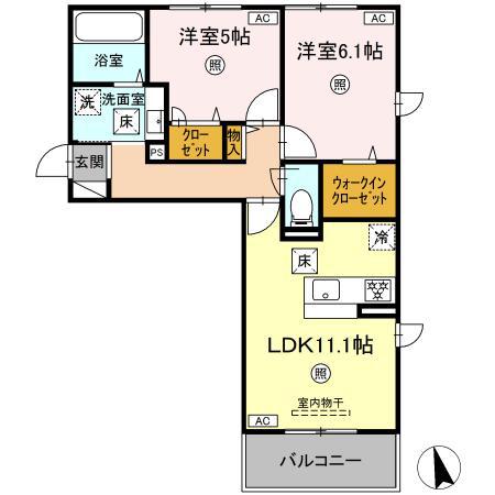 ランドマーク(2LDK/1階)の間取り写真