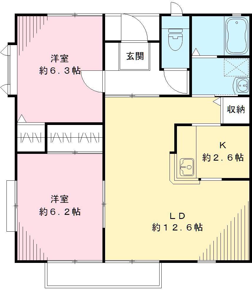 ユイマールエフF棟(2LDK/1階)の間取り写真