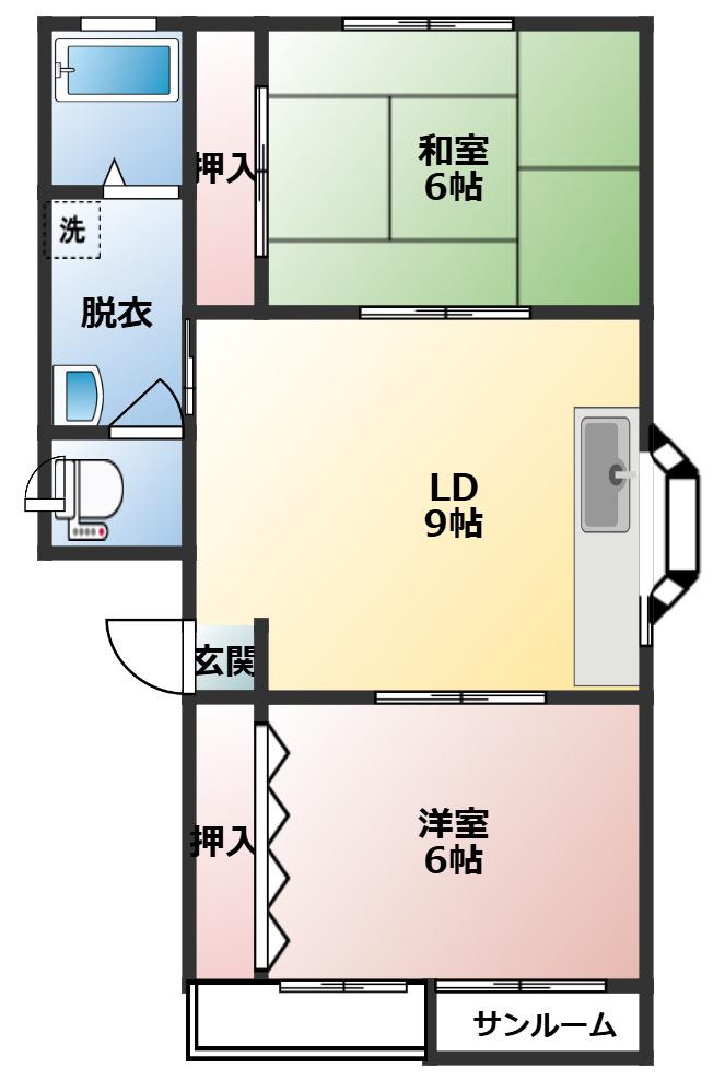 アグリーブル山本(2DK/1階)の間取り写真