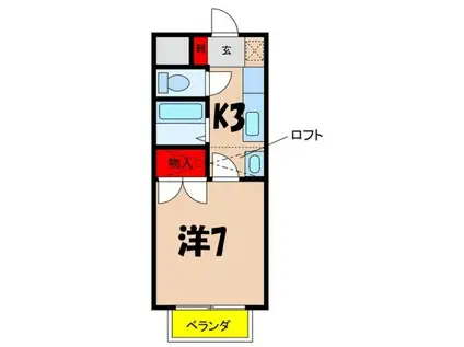 メープルハイツ梨の木B(1K/1階)の間取り写真