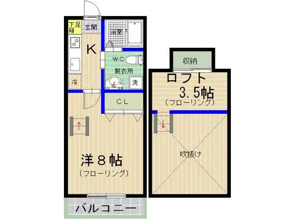 ローランドクォーターズ(1K/2階)の間取り写真