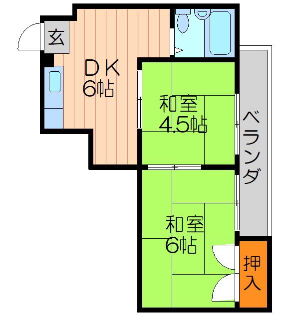 秀和第2ハイツ(2DK/2階)の間取り写真