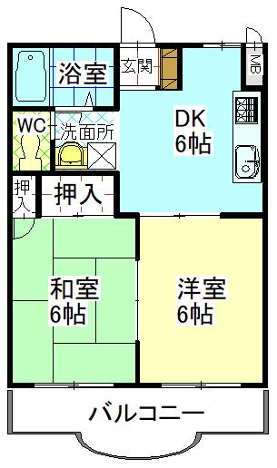 ココハウス(2DK/2階)の間取り写真