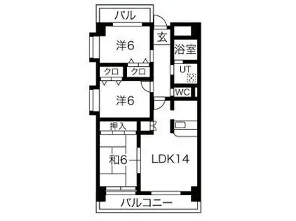 エスポワール大牟田(3LDK/4階)の間取り写真