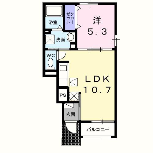 ディアコート 加守(1LDK/1階)の間取り写真