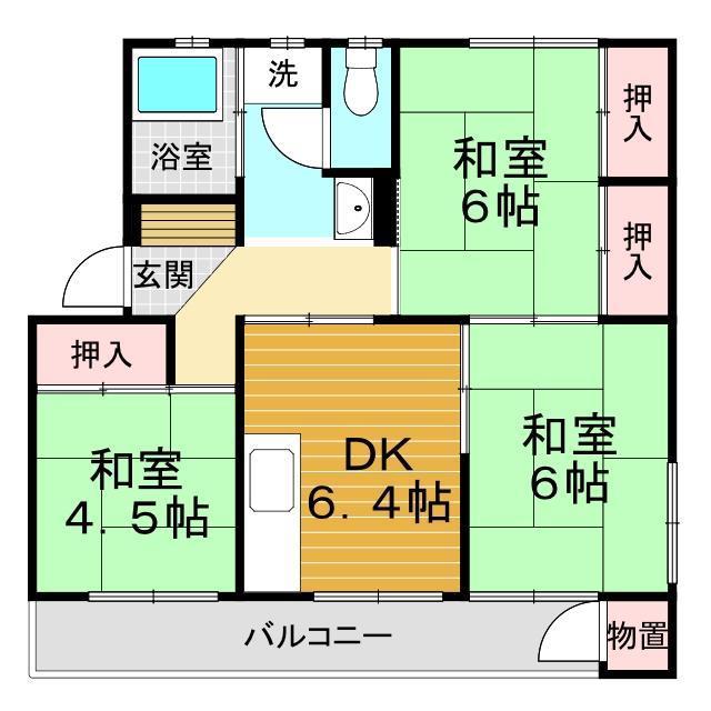 宮野住アパート(3DK/1階)の間取り写真