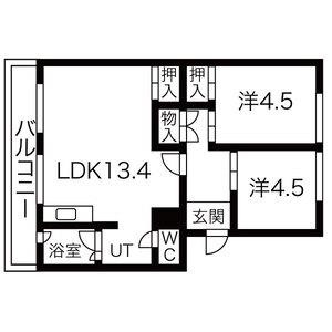 札幌西月寒団地1号棟(2LDK/4階)の間取り写真